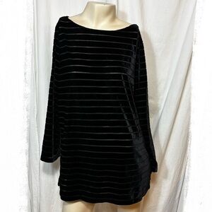 Anne Klein black velvet striped semi sheer stretch top medium